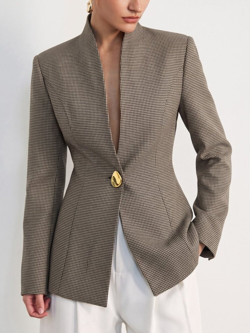 Multicolor Elegant Women's Regular Fit Stand Collar Button Lined Blazer